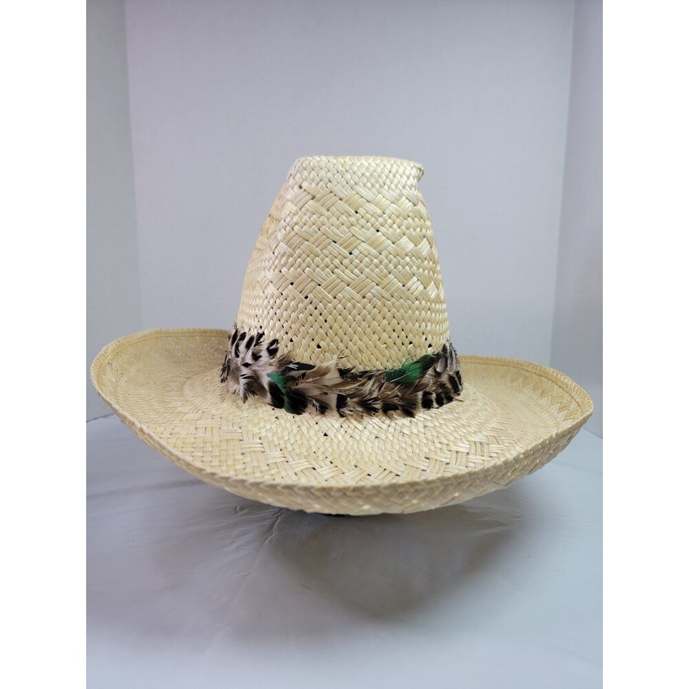 Vintage Resistol Stagecoach Straw Cowboy Hat 7 1/4 Feather Band Western USA